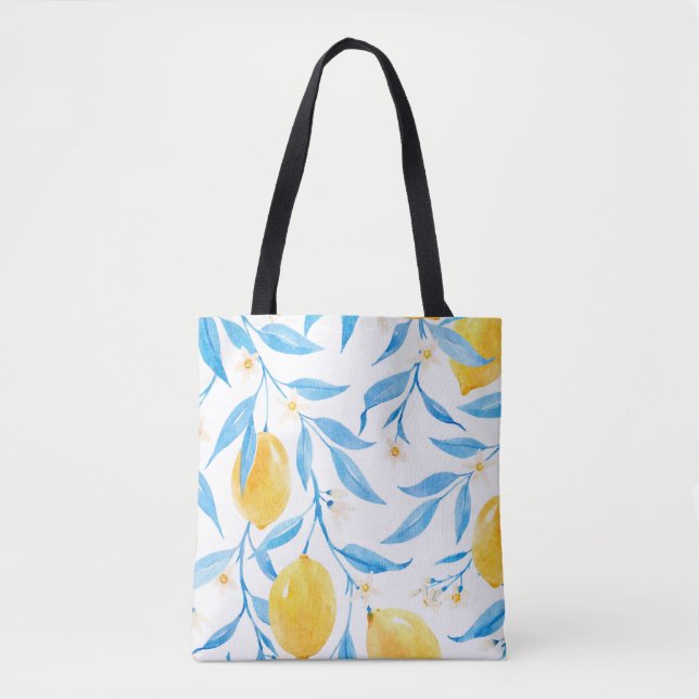 Hand Drawn Watercolor Lemons Pattern Tote Bag (Front)