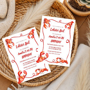 Hand drawn Watercolor Lobster Boil birthday Invitation