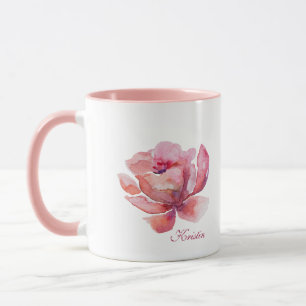 Hand Drawn Watercolor Pink Flower  Mug