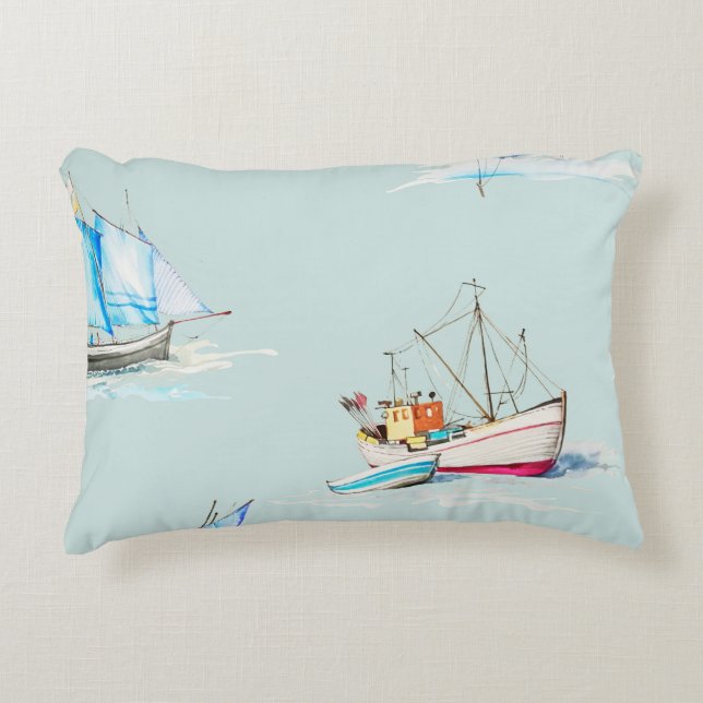 hand drawn watercolor sailboat illustrationsailboa accent pillow (Front)