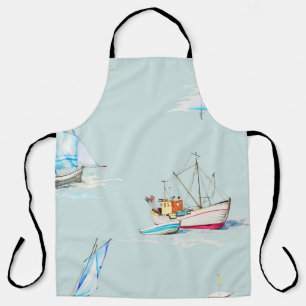 hand drawn watercolor sailboat illustrationsailboa apron