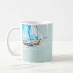 hand drawn watercolor sailboat illustrationsailboa coffee mug
