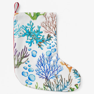 Hand-drawn watercolor sea pattern with corals. Und Small Christmas Stocking