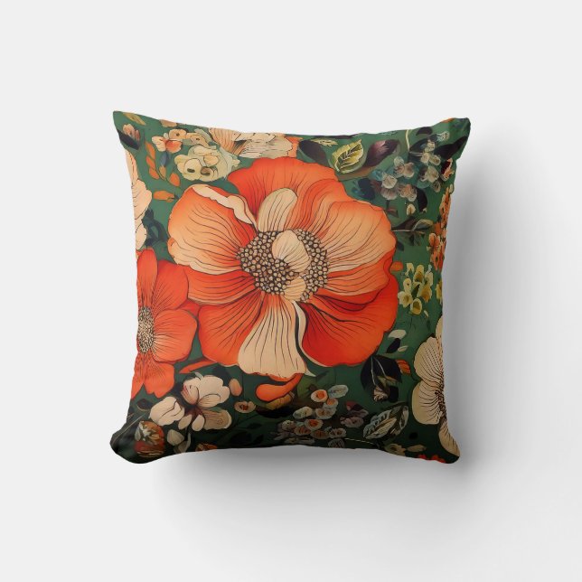 Hand drawn watercolor seamless Floral Pattern Throw Pillow (Front)