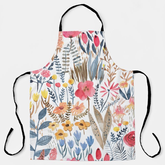 Hand-drawn watercolor seamless floral pattern with apron (Front)