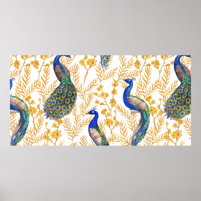 Hand drawn watercolor seamless pattern with Chines Poster (Front)