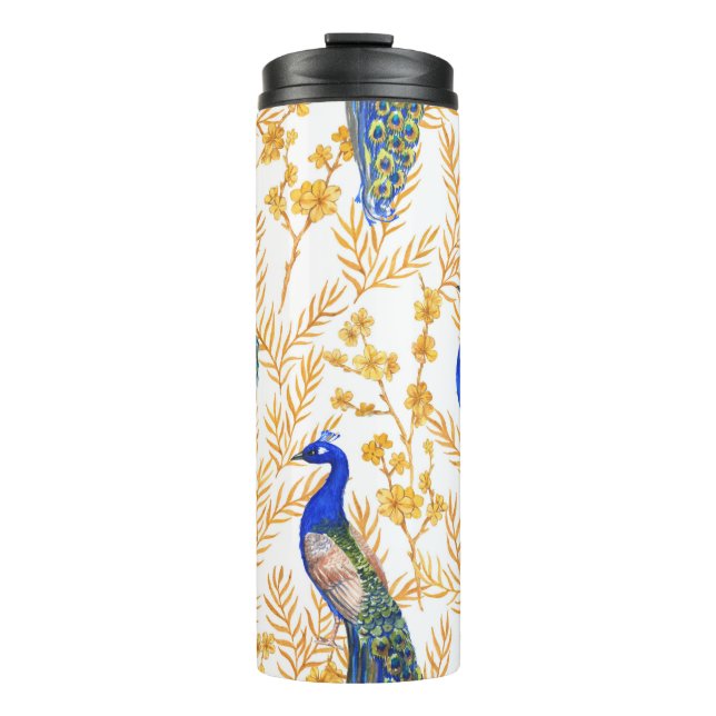 Hand drawn watercolor seamless pattern with Chines Thermal Tumbler (Front)