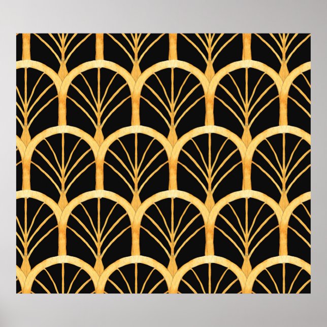 Hand drawn watercolor seamless pattern with gold i poster (Front)