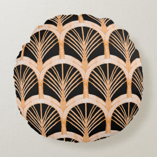 Hand drawn watercolor seamless pattern with gold i round pillow