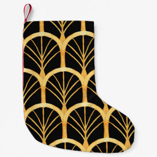 Hand drawn watercolor seamless pattern with gold i small christmas stocking