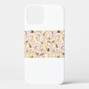 Hand drawn watercolor seamless pattern with golden iPhone 12 case