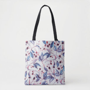 Hand-drawn watercolor seamless pattern with natura tote bag