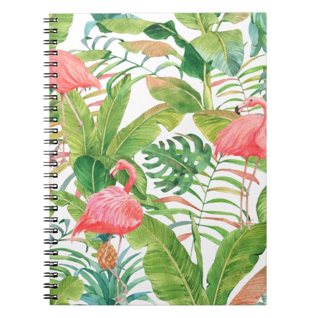 Hand drawn watercolor seamless pattern with pink f notebook (Front)