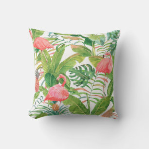 Hand drawn watercolor seamless pattern with pink f throw pillow