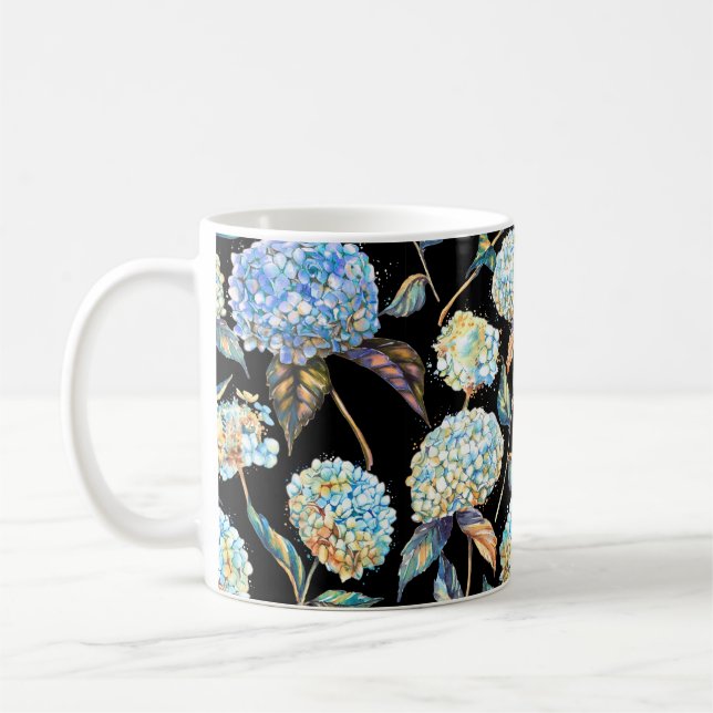 Hand-drawn watercolor seamless pattern with white  coffee mug (Left)