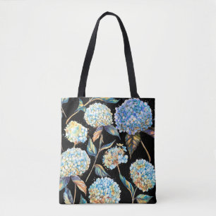 Hand-drawn watercolor seamless pattern with white tote bag