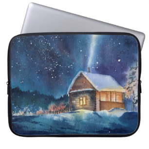 Hand drawn watercolor winter landscape laptop sleeve
