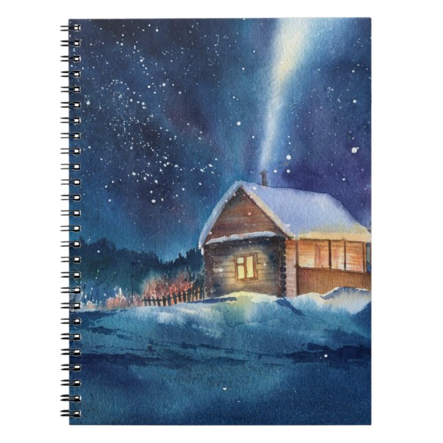 Hand drawn watercolor winter landscape notebook (Front)