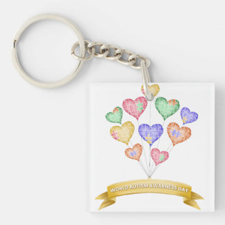Hand Drawn Watercolor World Autism Awareness Day Keychain