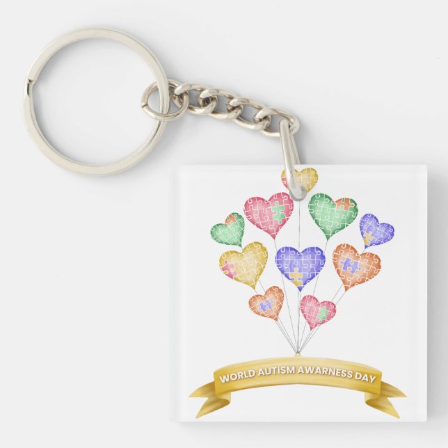 Hand Drawn Watercolor World Autism Awareness Day Keychain (Front)