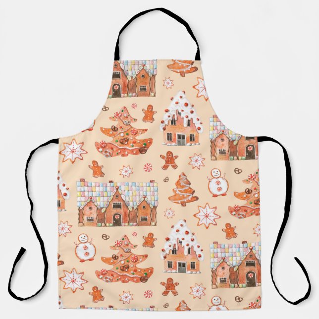 Hand drawn watercolour seamless pattern of gingerb apron (Front)
