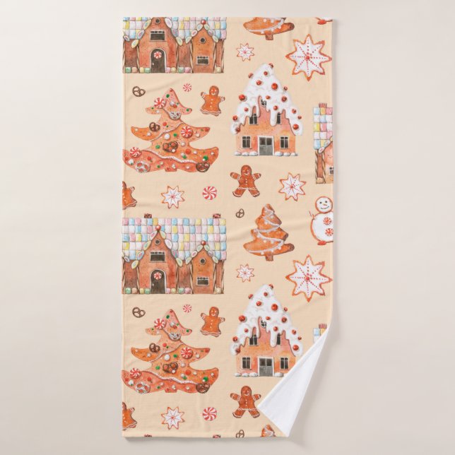 Hand drawn watercolour seamless pattern of gingerb bath towel (Bath Towel)