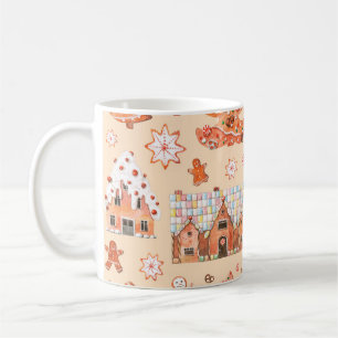 Hand drawn watercolour seamless pattern of gingerb coffee mug