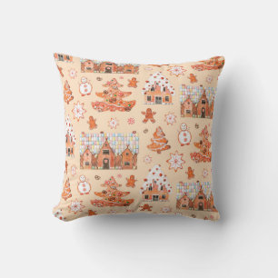 Hand drawn watercolour seamless pattern of gingerb throw pillow