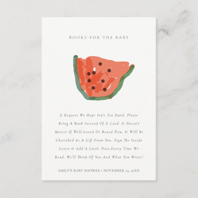 Hand Drawn Watermelon Fruit Books For Baby Shower Enclosure Card (Front)