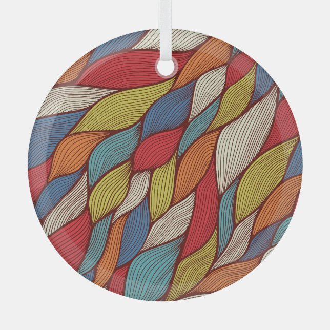 Hand-Drawn Waves: Abstract Seamless Background. Glass Ornament (Front)