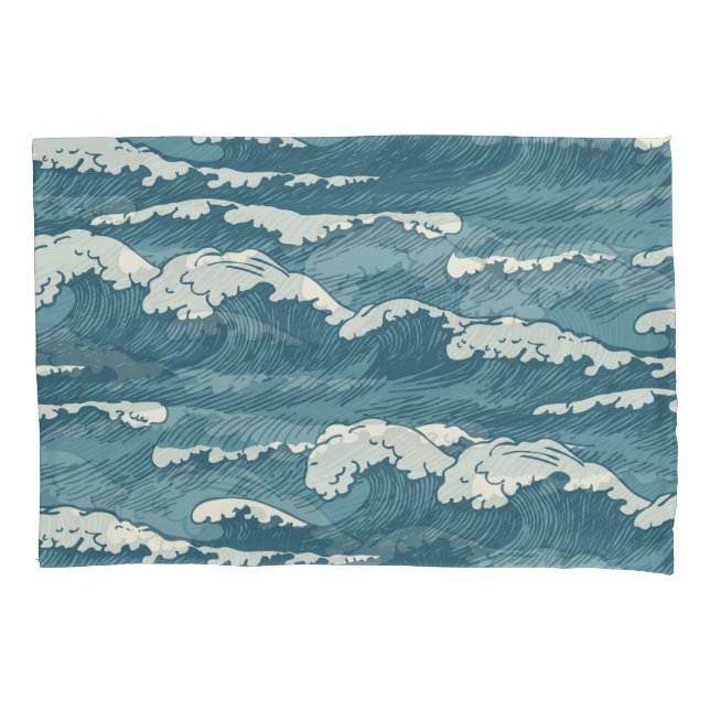 Hand-Drawn Waves Retro Vintage Pattern Pillowcase (Front)