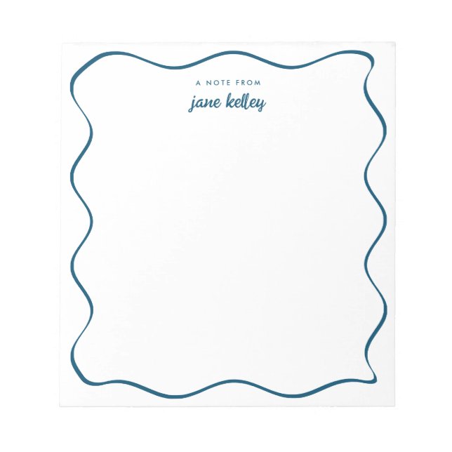 Hand Drawn Wavy Border Blue Personalized Notepad (Front)