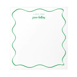 Hand Drawn Wavy Border Bright Green Personalized Notepad