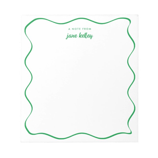 Hand Drawn Wavy Border Bright Green Personalized Notepad (Front)