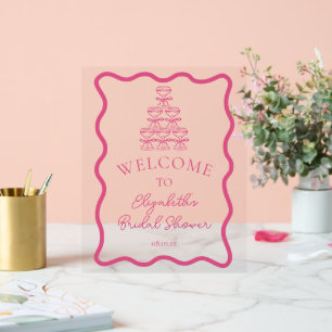 Hand Drawn Wavy Frame & Champagne Tower Welcome Acrylic Sign