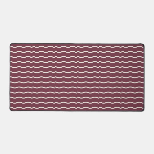 Hand-Drawn Wavy Ticking Stripe | Deep Burgundy Desk Mat (Front)