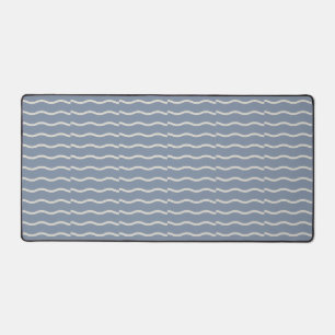Hand-Drawn Wavy Ticking Stripe   Faded Blue Desk Mat