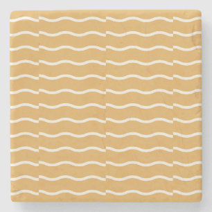 Hand-Drawn Wavy Ticking Stripe   Muted Ochre Stone Coaster
