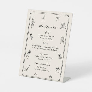 Hand Drawn Wedding Bar Drink Menu Pedestal Sign