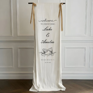 Hand Drawn Wedding Champagne Couple Glasses Banner
