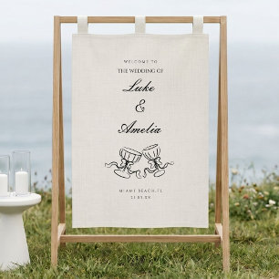 Hand Drawn Wedding Champagne Couple Glasses Banner