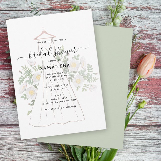 Hand Drawn Wedding Dress Floral Bridal Shower Invitation (Hand Drawn Wedding Dress Floral Bridal Shower Invitation)