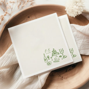 Hand Drawn Wedding Food Initials Napkin