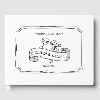 Hand Drawn Wedding Guest Book with Photo
