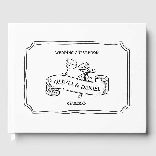 Hand Drawn Wedding Guest Book with Photo (Front)