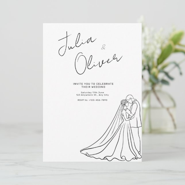 Hand Drawn Wedding Invitation Minimalist Wedding  (Standing Front)