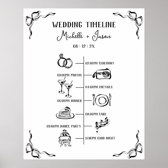 Hand Drawn Wedding Itinerary Schedule Welcome Poster (Front)