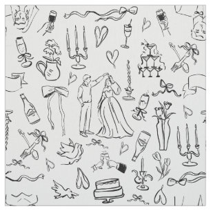 hand drawn wedding marriage bridal toile fabric
