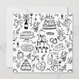 hand drawn wedding marriage champagne fountain invitation