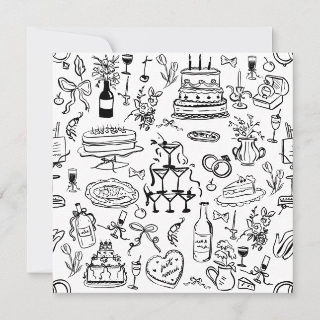 hand drawn wedding marriage champagne fountain invitation (Front)